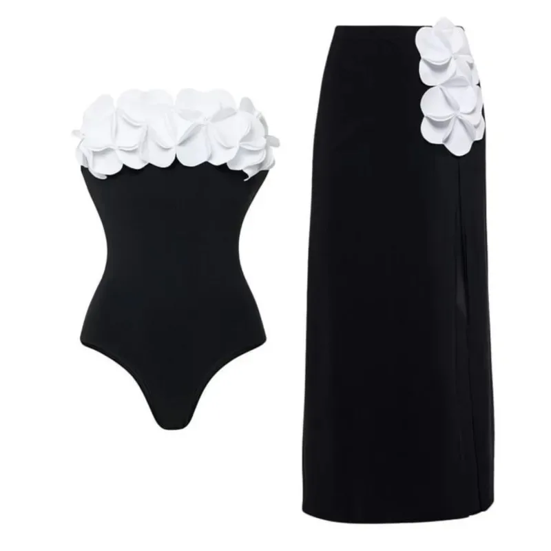 

Bikini Bodysuit Swimwear Women With Skirt Bathing Suit Summer New Ruffle Splice Print Beachwear Holiday Bikini Cover Ups Outfits