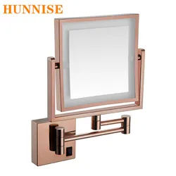 Rose Gold Bathroom Mirrors of 8 Inch 3X Magnifying LED Makeup Mirror Dual Arm Extend Square LED Light Bathroom Makeup Mirrors