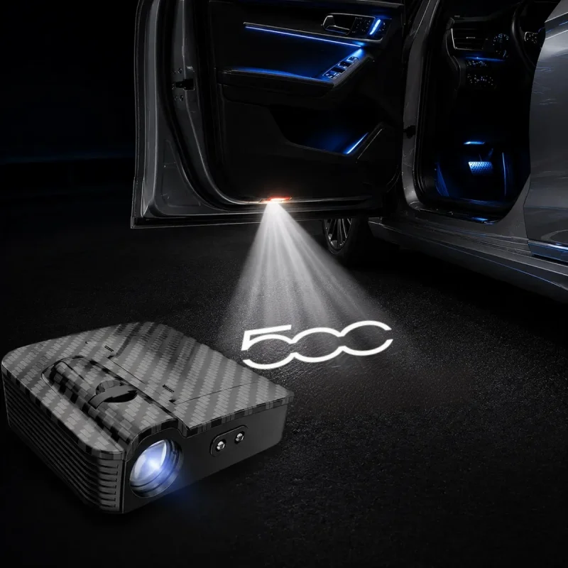 LED Car Door Logo Welcome Light Ghost Shadow For Fiat 500 Ducato Panda Punto Wireless Carbon Fiber Battery Powered 2PCS