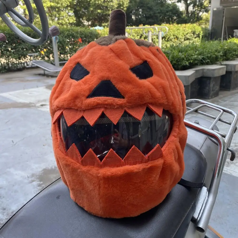 Plush Pumpkin Helmet Cover Plush Pumpkin Motorcycle Helmet Cover for Halloween High Visibility Dustproof Cartoon for Motorbike