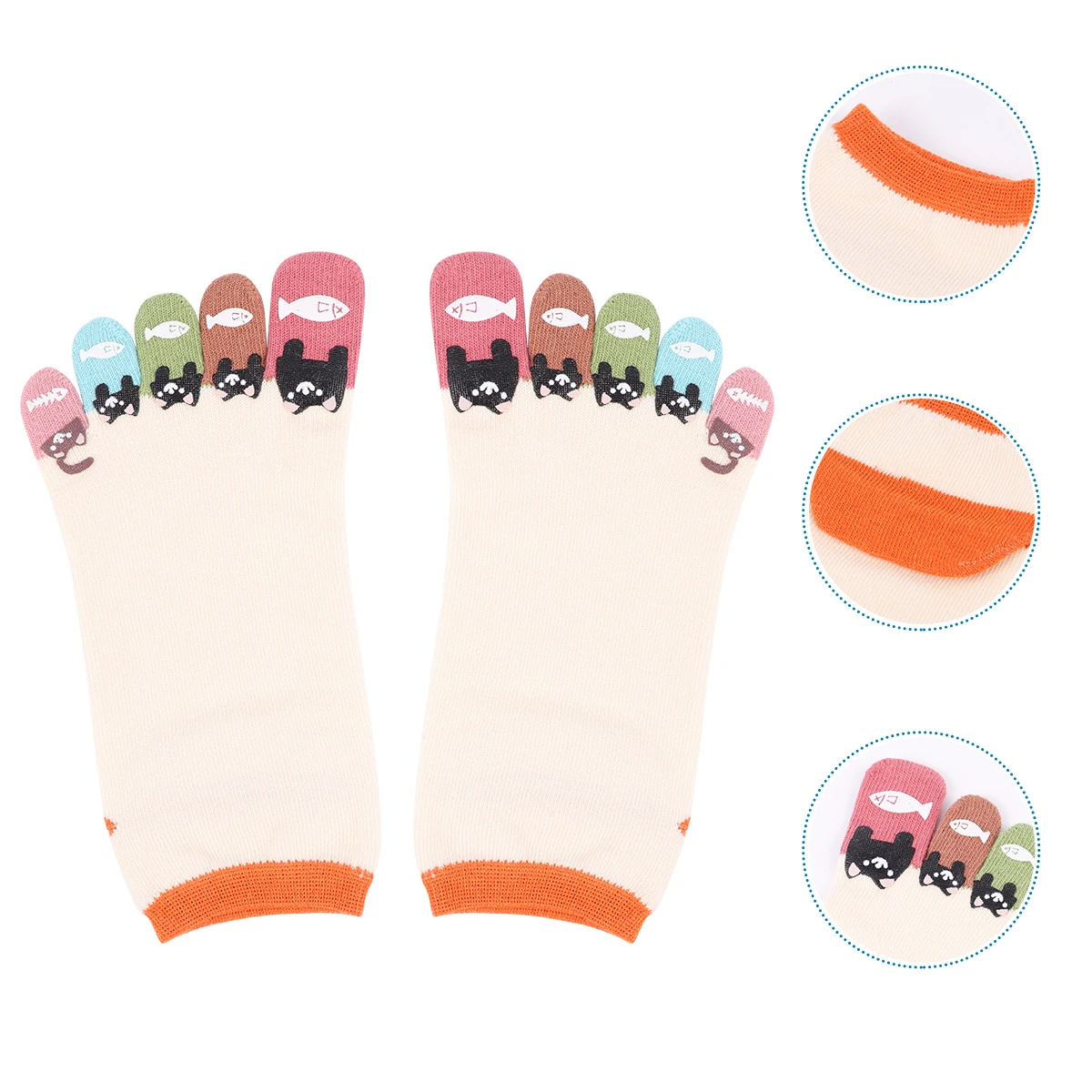 

-toe Socks Separating Toes Cat Print Comfortable Breathable Pure Cotton Women Tube Socks Lovely Design Walking Gift