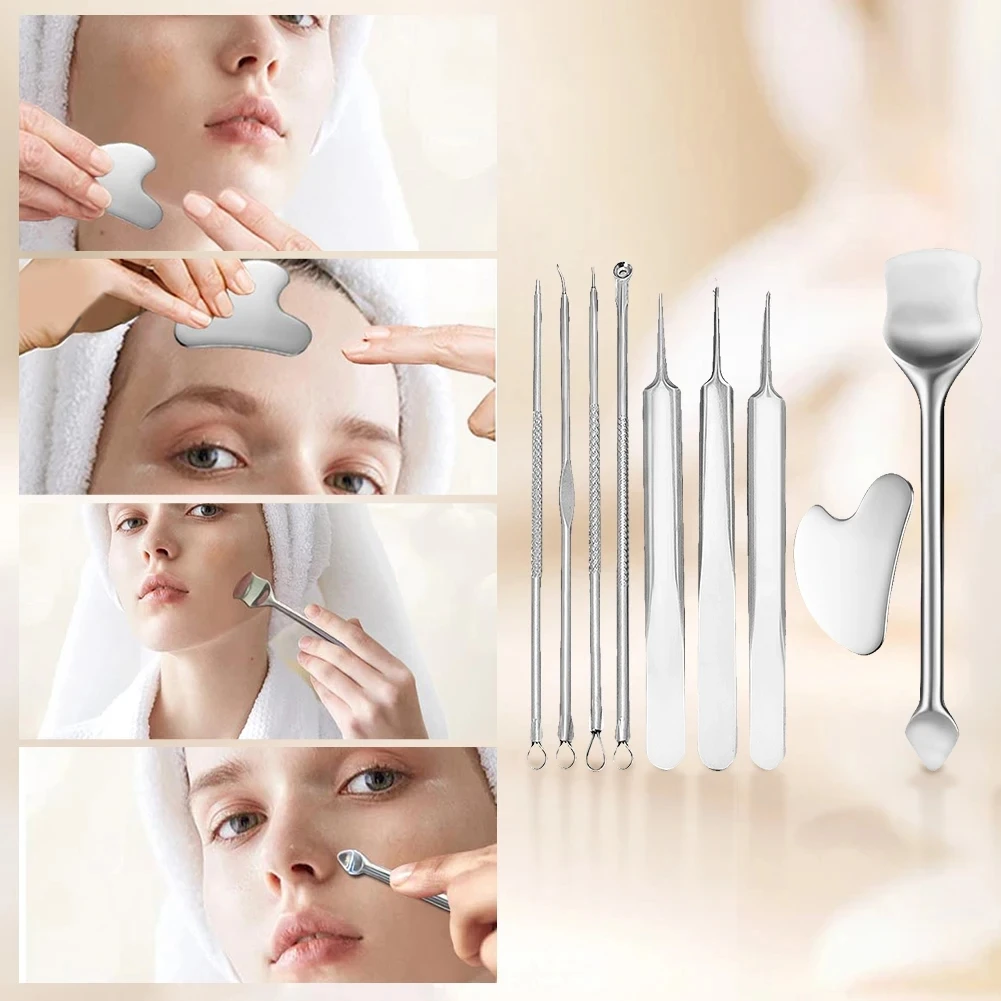 7/10 pezzi kit per il trattamento dell'acne strumento per la preparazione dei pori raschiatura della pelle rimozione dei punti neri cucchiaio estrattore di comedoni per la cura del viso