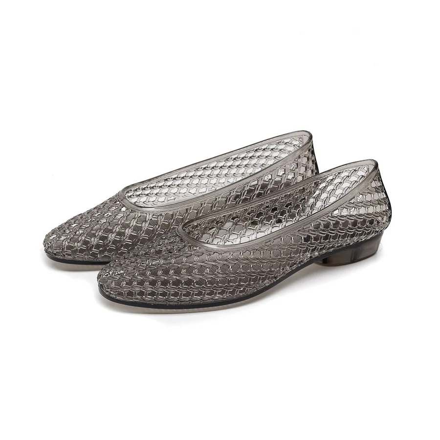 Französische Vintage Geflochtene Jelly-Sandalen für Damen, Spitze Transparente PVC-Ballerinas, Atmungsaktive Runde Zehenpartie, Lässige Alltagsschuhe – Detail 5
