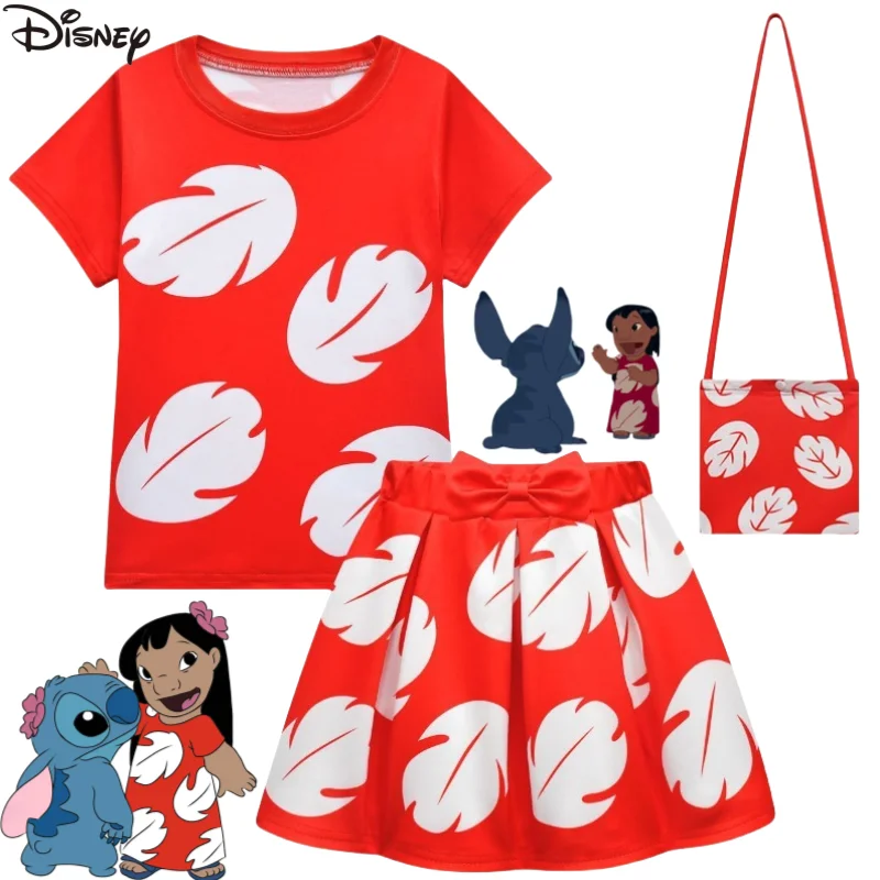 Disney Lilo & Stitch anime périphériques personnages de dessins animés créatifs avec le même cosplay jupe plissée à manches courtes ensemble cadeau