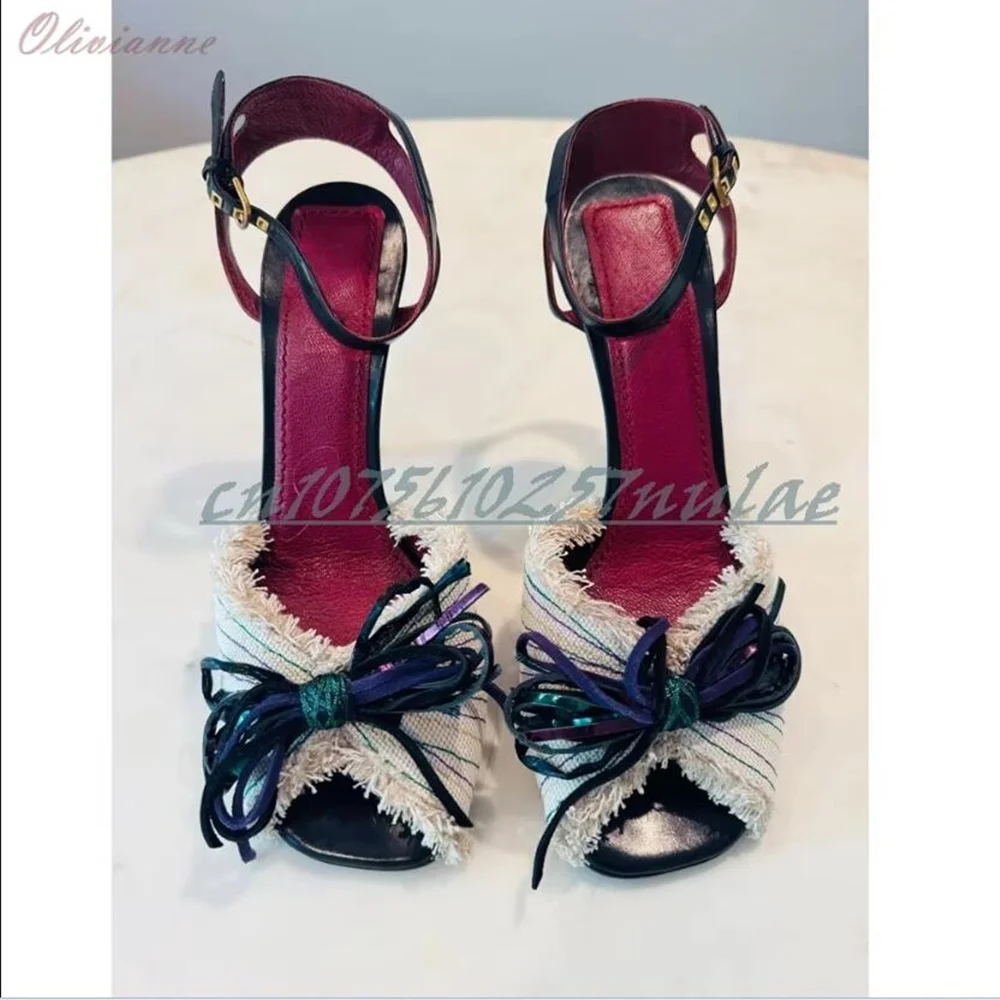 

2025 Summer Party Front Butterfly Knot Decor Sandals Peep Toe Stiletto High Heel Fashion Sexy Women Shoes Zapatos Para Mujere