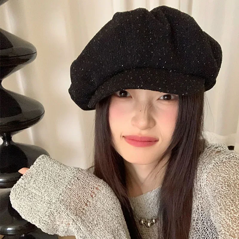 Korean Fashion Mixed Color Sequined Cloud Octagonal Hat Women's Spring and Autumn Niche Large Version Sunshade Newsboy Cap