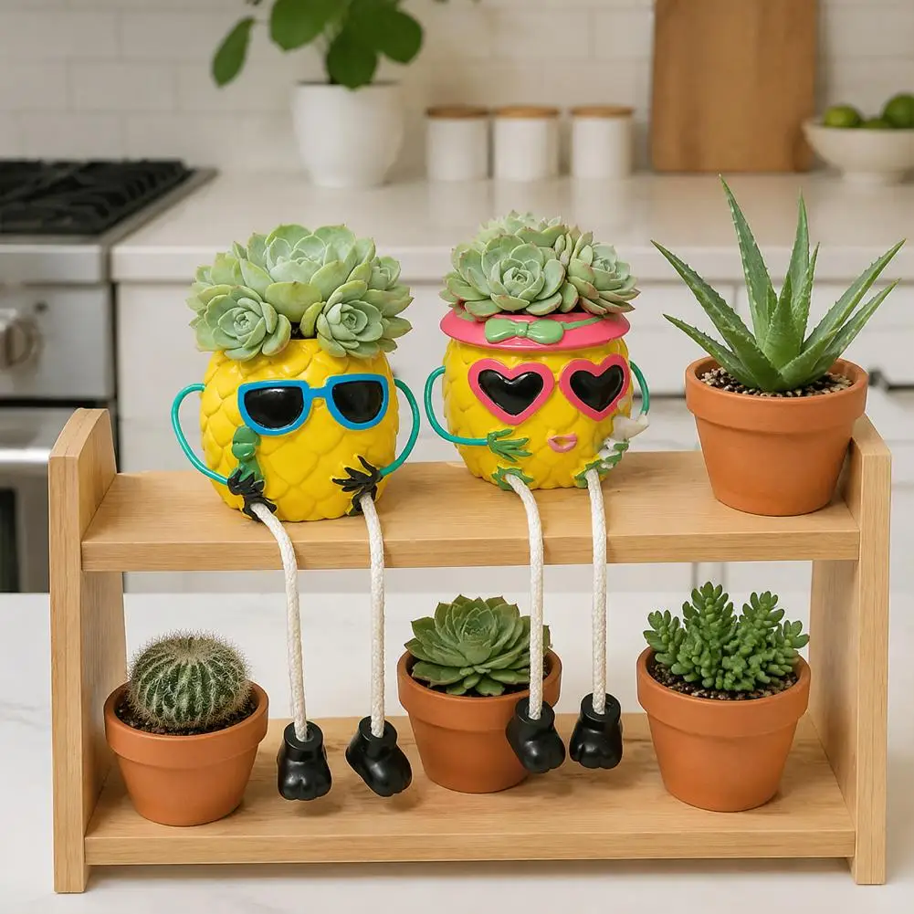 Compact S Pot for Windowsill Cute Pineapple Flower Pot Resin Pineapple Tabletop Planter with Hanging Legs Pot Desktop Organizer