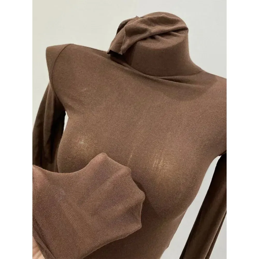 Alta quali fino ajuste turtlene feminino algodão elástico camiseta design simples confortável tecido macio primavera faion senhoras topo