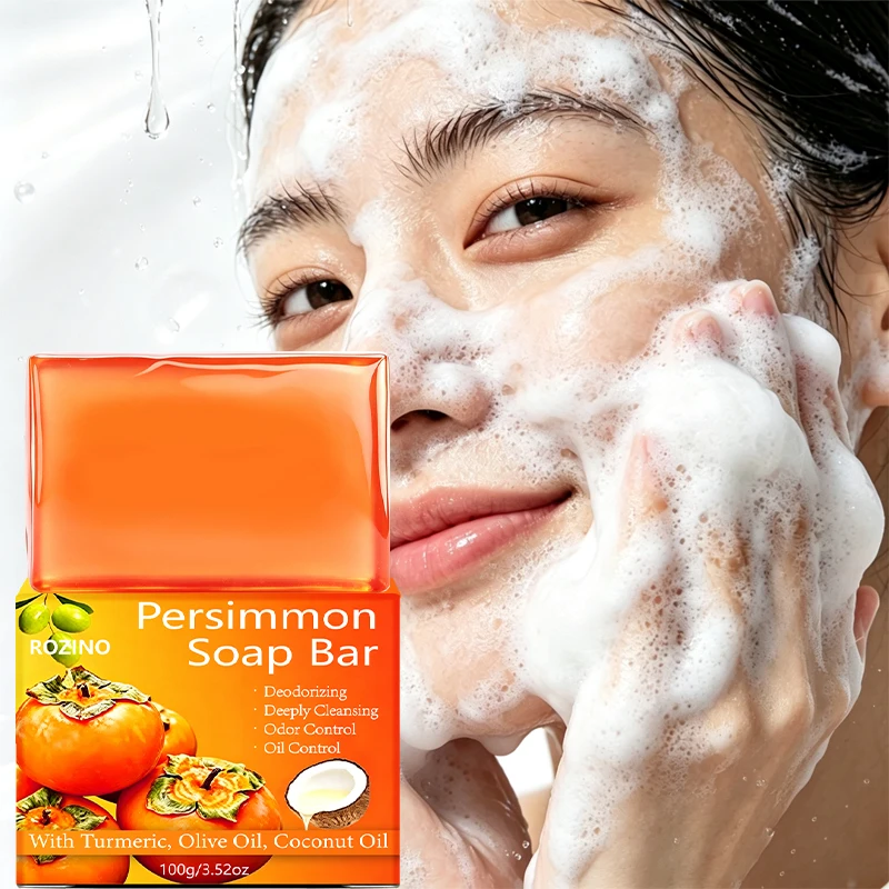 1Pcs/2Pcs/3Pcs Persimmon Soap, Cold-Processed Handmade Soap, Suitable for Cleaning the Face and Body, Cleaning Hair, Suitable for Cleansing the Face, Bathing, and Removing Makeup, Moisturizing and Cleansing the Body, Effective in Cleaning and Removing Odors and Grease, Portable for Travel, Suitable for All Skin Types
