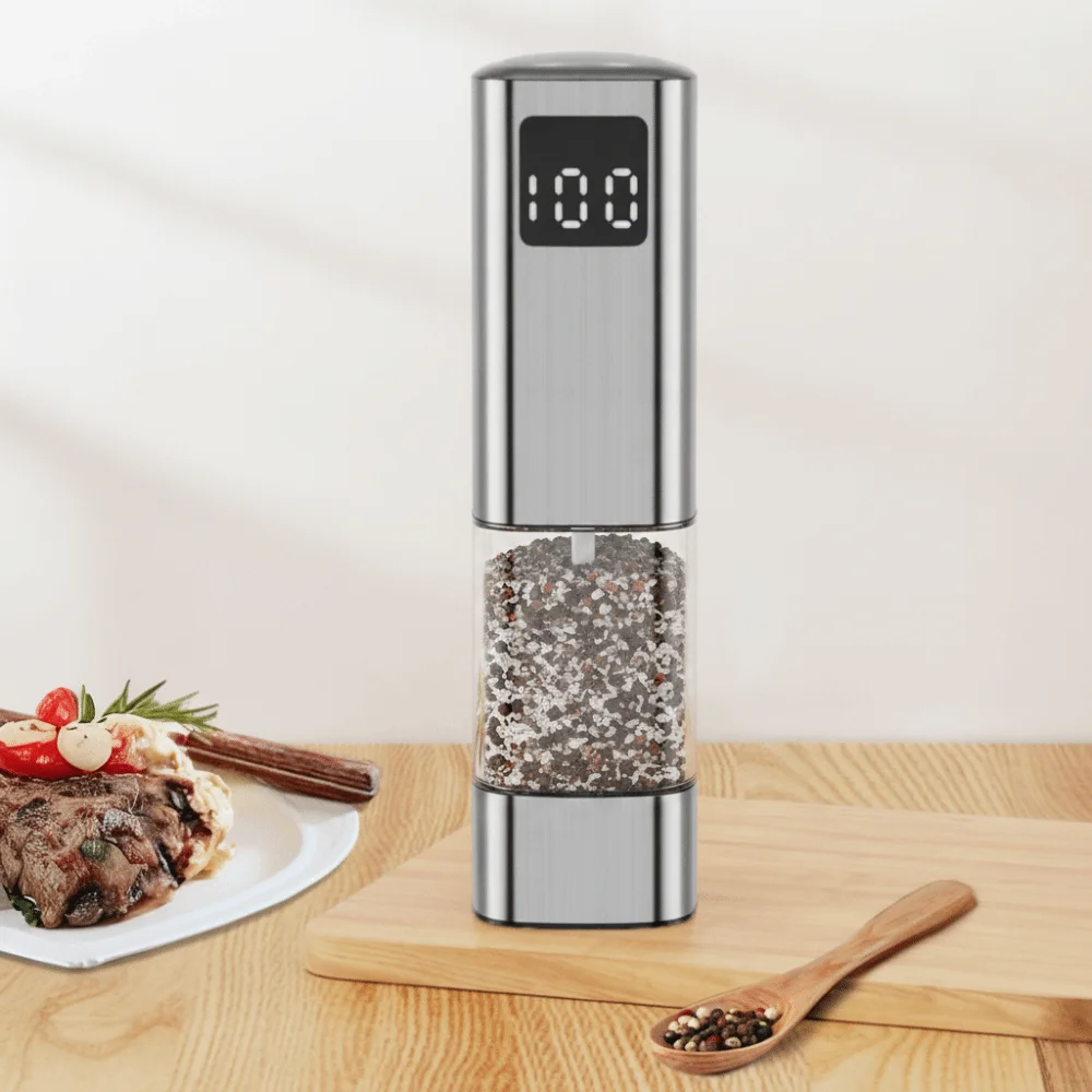 Adjustable Particle Coarseness Electric Salt and Pepper Grinder Rechargeable Transparent Hopper Seasoning Grinder Bottle