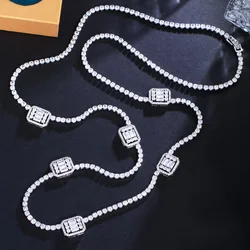 ThreeGraces Shiny Cubic Zirconia Silver Color Long Geometric Sweater Chain Necklace for Women Dubai Party Costume Jewelry PN159