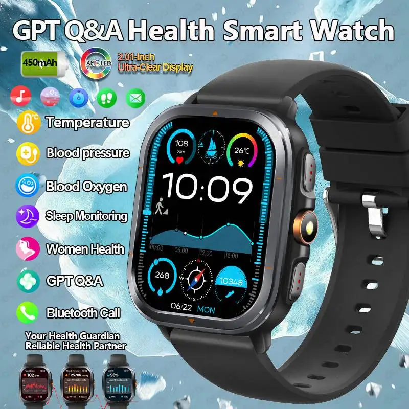 

New Accurate Blood Pressure Smart Watch Temperature Blood Oxygen 1ATM+IP68 Waterproof Sleep Monitoring Bluetooth Call Smartatch