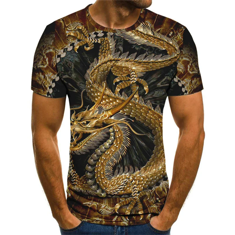 3D Printed Eastern Dragon T Shirt For Men Colorful Animal Pattern T-Shirts Summer Fashion Loose Street T-Shirts Round Neck Tops