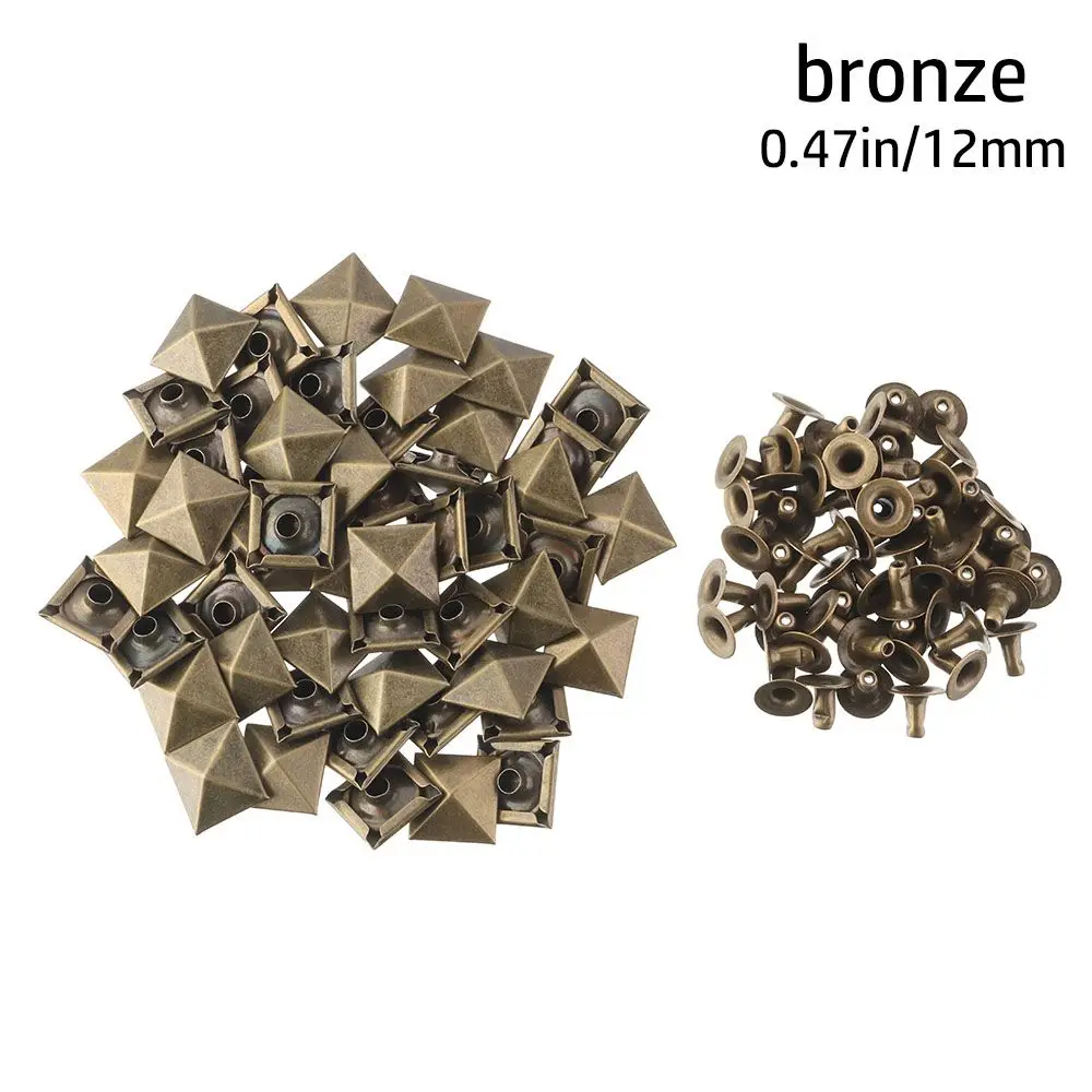 50Sets Scrapbooking Pyramid Shape Shoes Bag Decor Fix Studs Metal Spikes Square Rivets Cloth Button