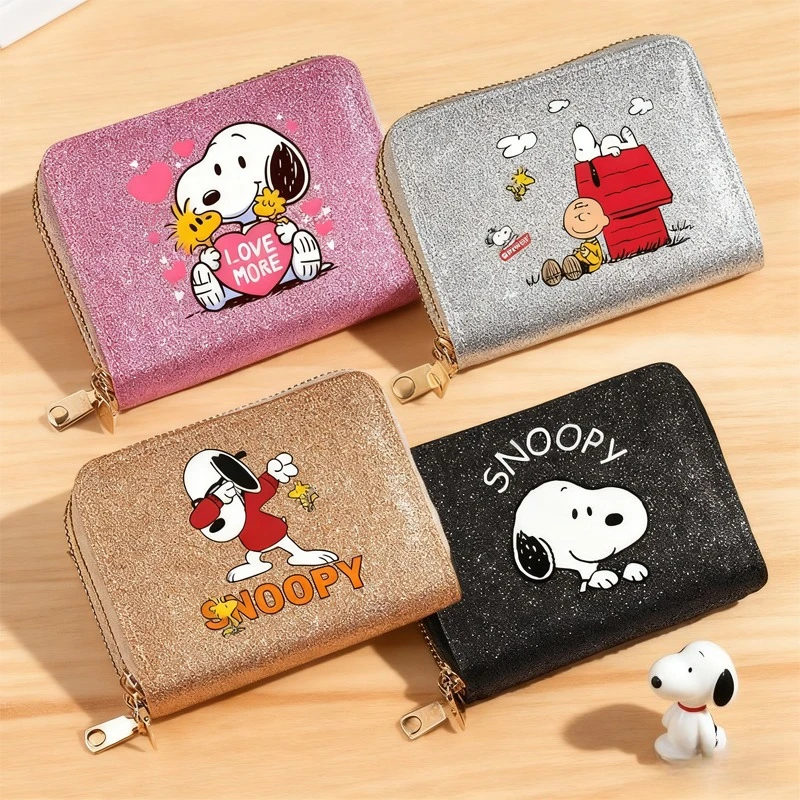 Portefeuilles Snoopys pour homme et femme, porte-cartes brillant, sac à monnaie dessin animé, porte-cartes de crédit féminin, porte-monnaie tendance, cadeaux d'anniversaire