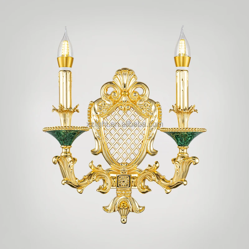 European Design Indoor Decoration Lighting Brass Malachite Frame Brass Led Bedroom Wall Lamp