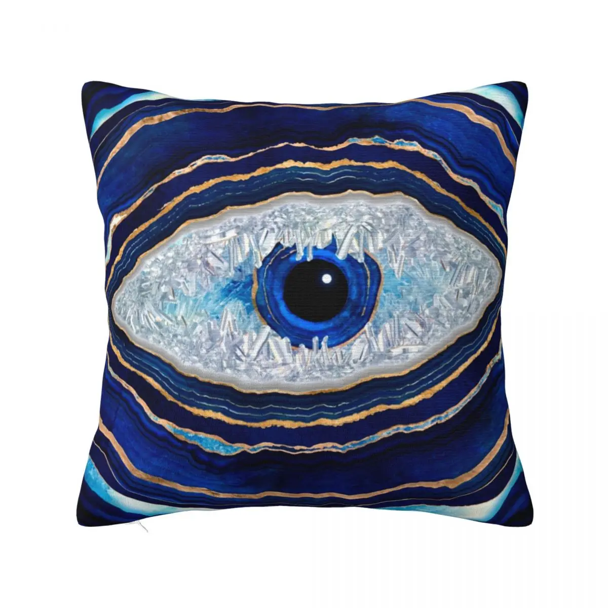 Evil Eye Blue Agate Geode Ditital Art Pillowcase Soft Polyester Cushion Cover Gift Pillow Case Cover Bedroom Zippered 45X45cm