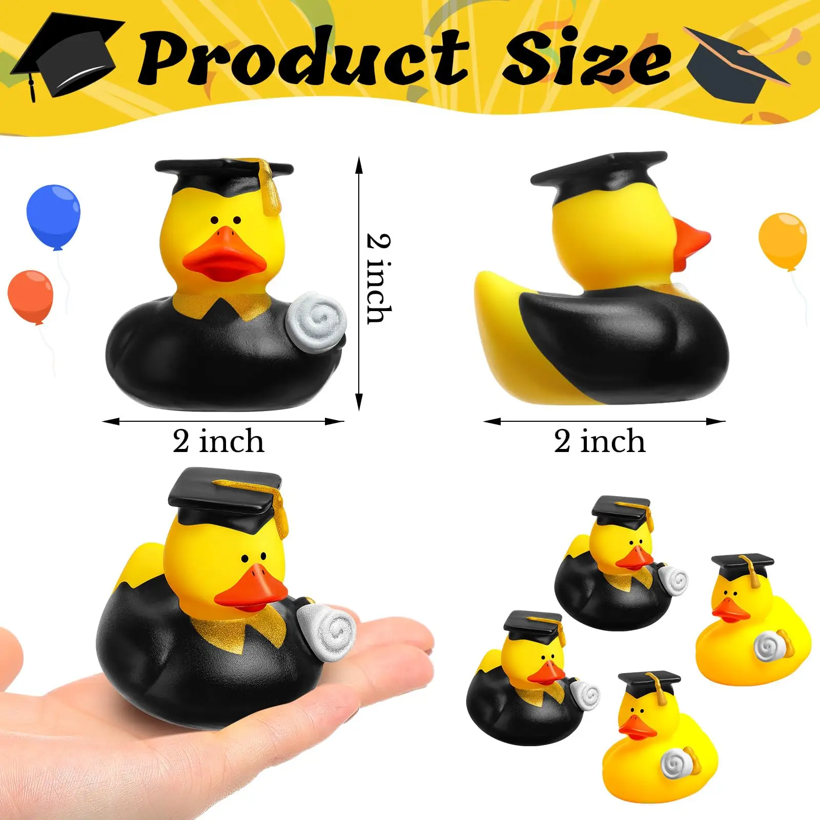 2" Rubber Ducks in Bulk Graduation Diploma Tiny Rubber Duck 2025 Grad Cruise Ducks for Adults Graduates Gift Prize Gradu