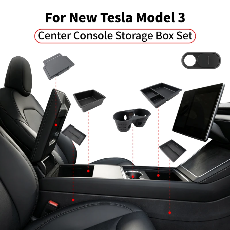 For Tesla Model 3 Highland 2024 2025 2026 Center Console Storage Tray Armrest Hidden Storage Box Cup Holder Console Accessory