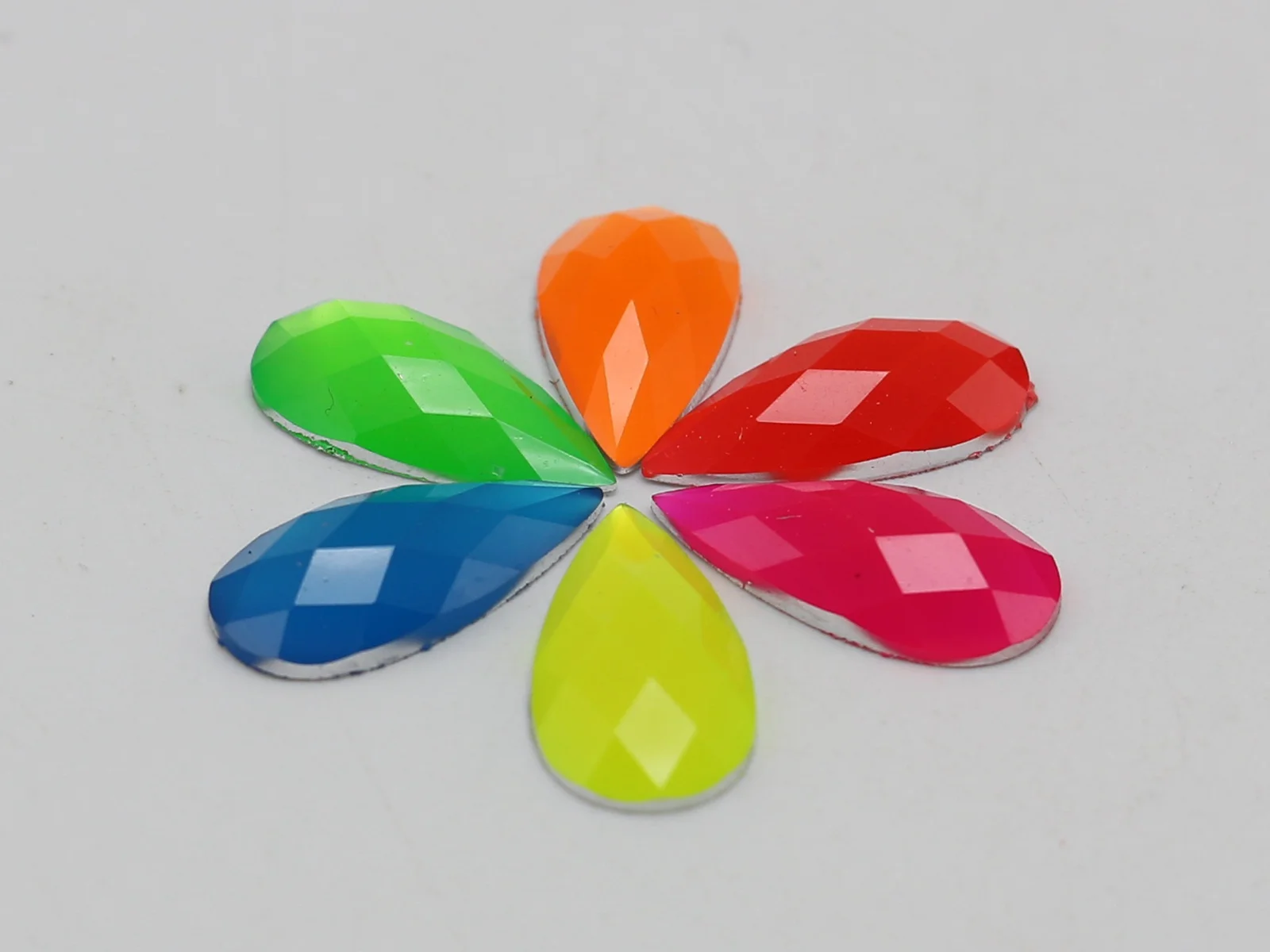 100 Neon Color Flatback Acrylic Teardrop Rhinestone Gems 8X22mm No Hole