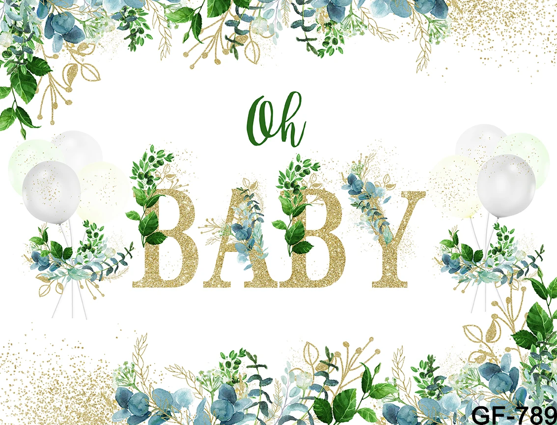 حكيم الأخضر استحمام الطفل خلفية محايدة الخضرة الأوكالبتوس الذهب أوه الطفل راية خلفية لصبي فتاة الجنس تكشف الطرف