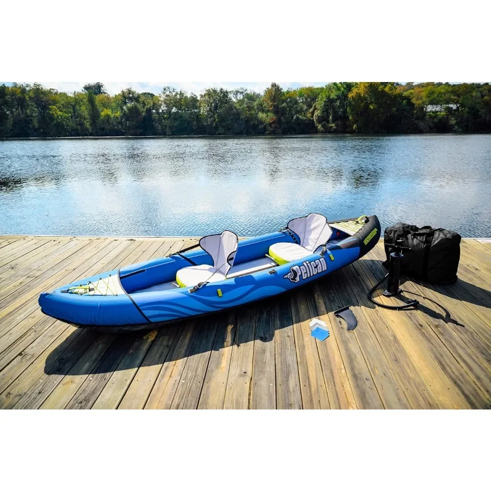 Inflatable Tandem Kayak  Recreational Convertible Kayak  Compact, Stable and Fun All in One  Transport Bag & Pump Include