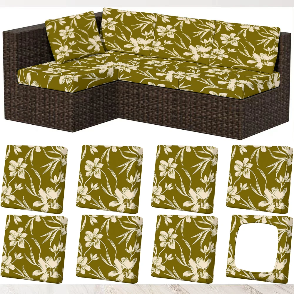 Summer Outdoor Sofa Cover with Floral & Leaf Print, Milk Silk Elastic Slipcover for Indoor/Outdoor Use, Pet