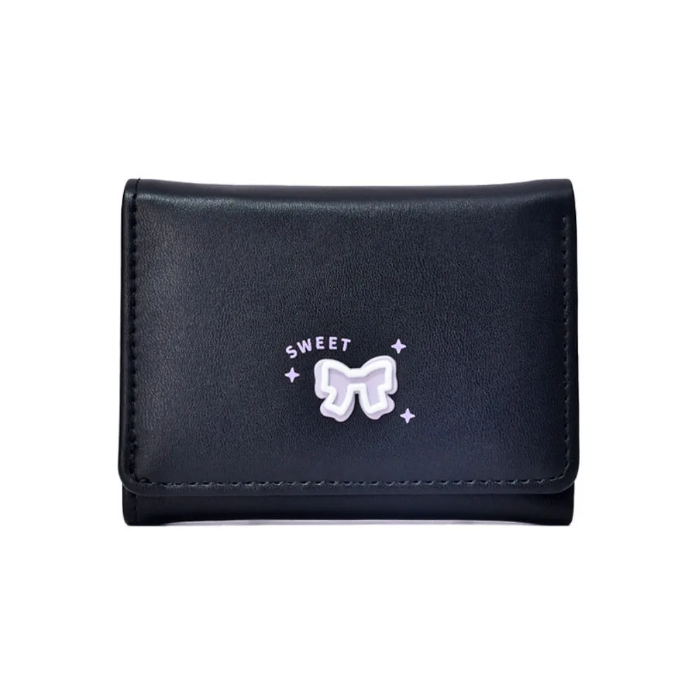 

Versatile Portable Bow Lady Purses Three Fold Candy Color Short PU Wallet Anti-Splash Water PVC Multiple Card Bag Daily