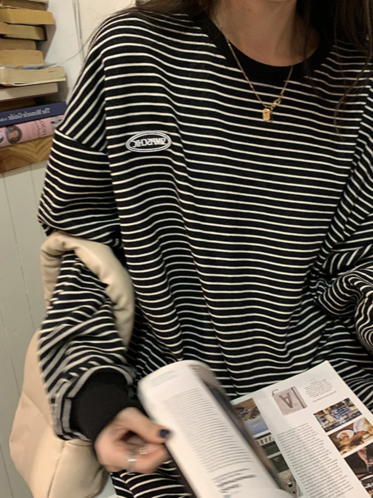 Dames gestreept lang Sve round Ne T-shirt Base irt Koreaanse Sle Top herfst nieuwe collectie comfortabel losvallend sweatshirt