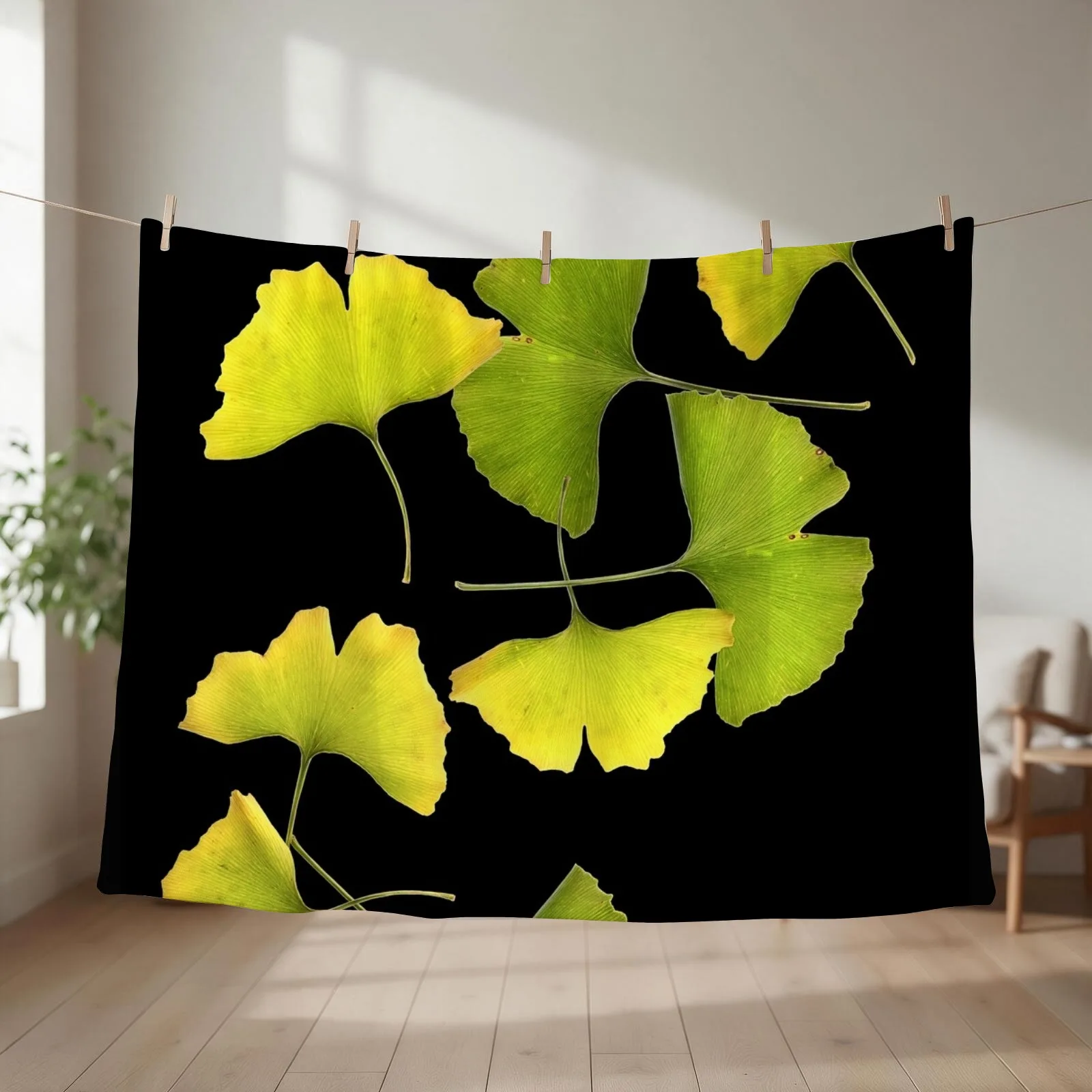 Chartreuse Ginkgo Leaf Collage Throw Blanket couch cozy soft plush fuzzy picnic outdoor blanket