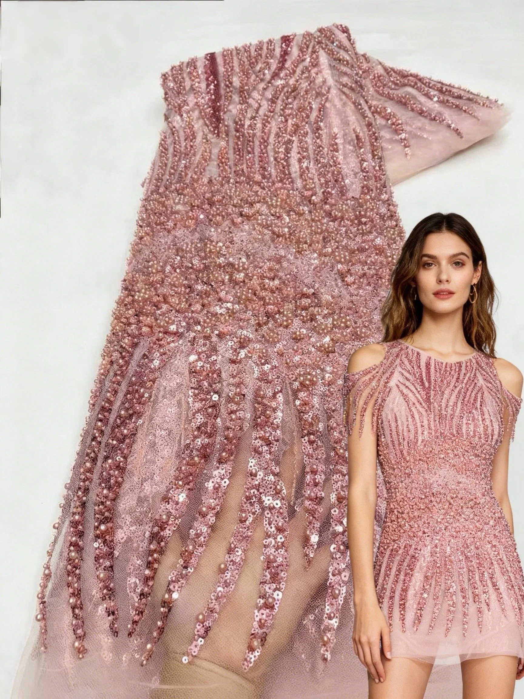 

Розовый африканский тюль, расшитая бисером кружевная ткань 2026, высокое качество, вышивка блестками, французская нигерийская кружевная ткань для свадебного платья