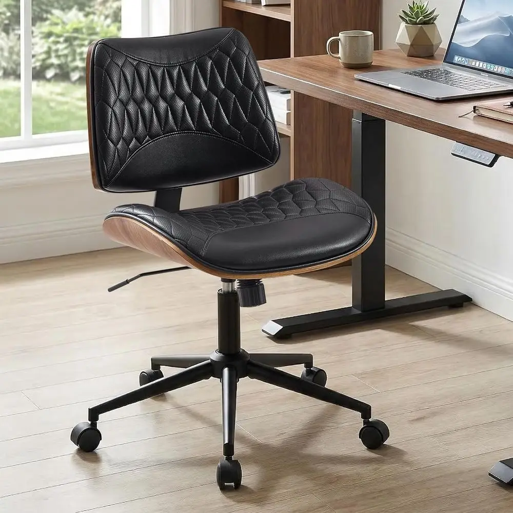 

Компьютерное кресло с изогнутой спинкой из орехового дерева, 1 шт., регулируемое по высоте, с обивкой из ПУ-кожи, на колесиках, вращающееся, для работы за компьютером