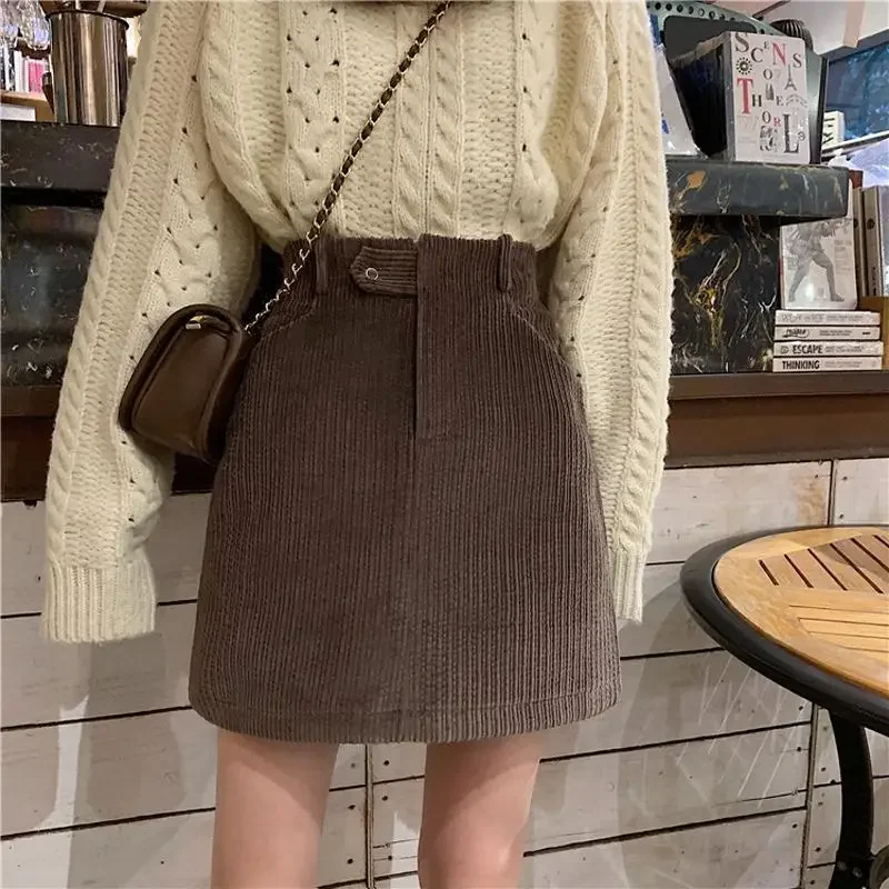 

Woman Skirts Fall High Waist A- line Skirt Corduroy Skirt Women's Skirt Mujer Faldas Saias Mulher