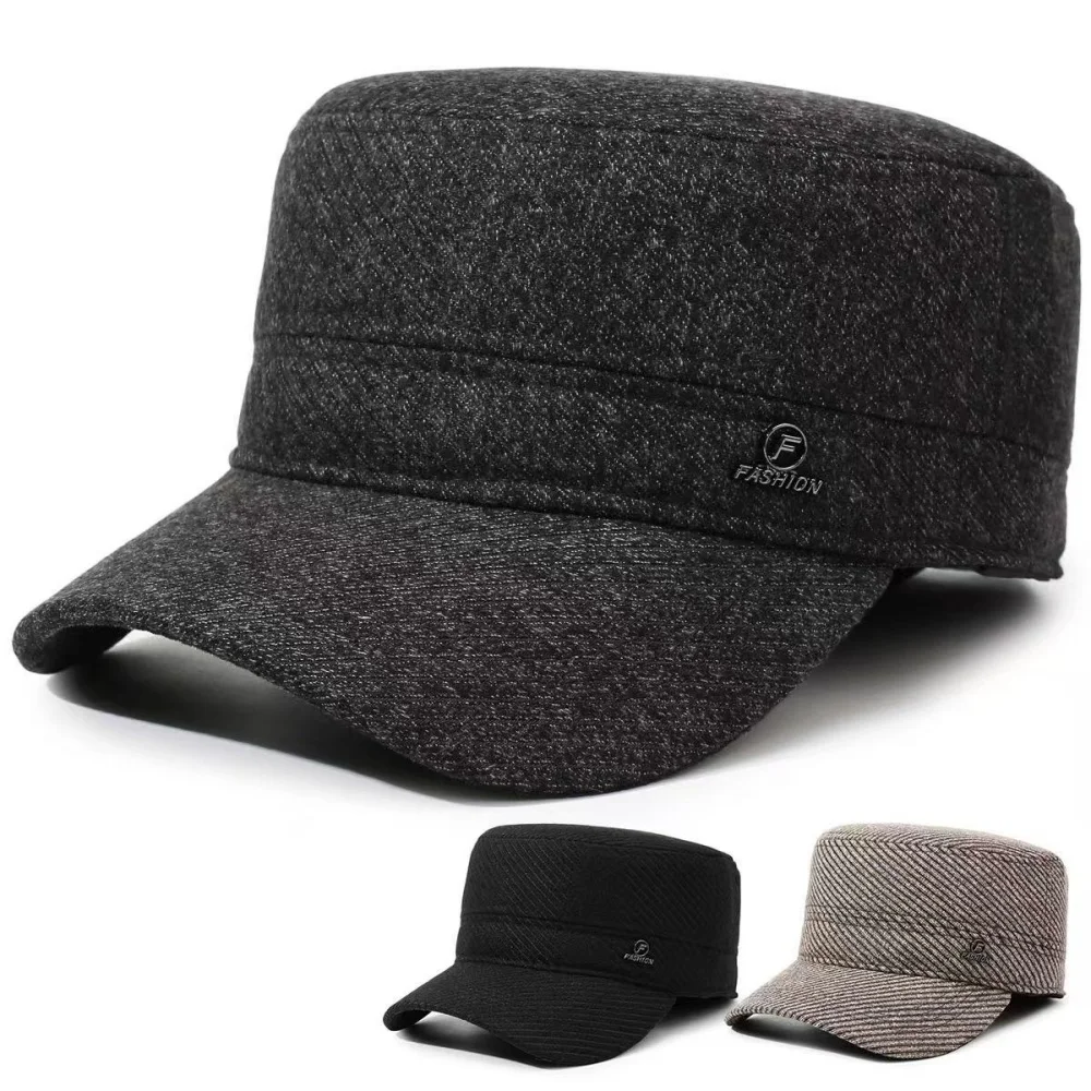 Men Winter Military Cap Thickened Warm Ear Protection Soft Top Wide Brim Male Earflap Army Hat Outdoor Cold Weather Hat