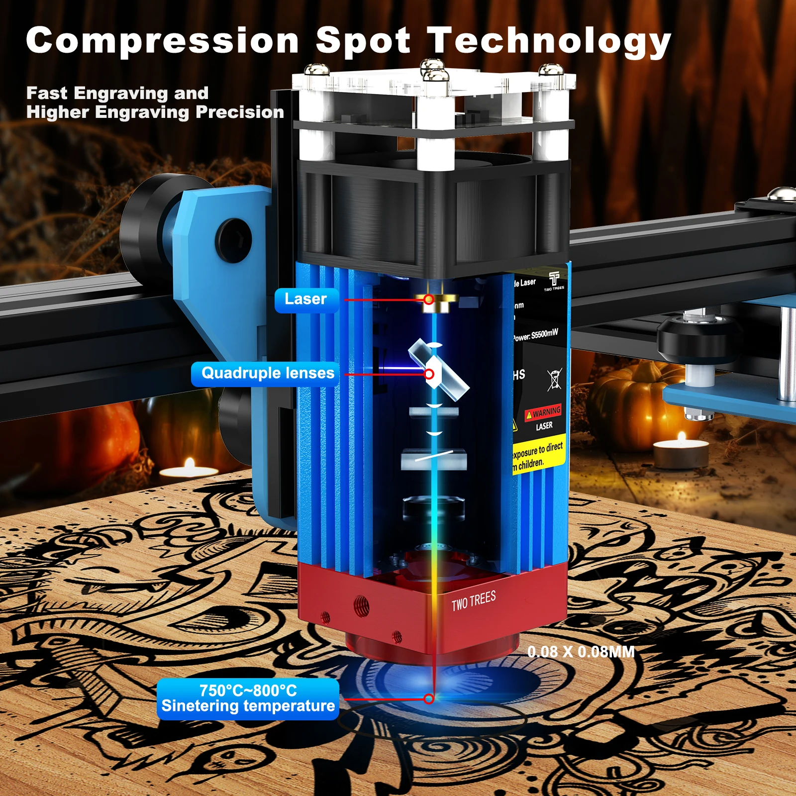 Mesin Ukiran Laser TwoTrees TTS-55 Pro 80W Pemotong CNC dengan Kontrol Offline WiFi untuk Laser Biru 445±nm Akrilik Logam Kayu