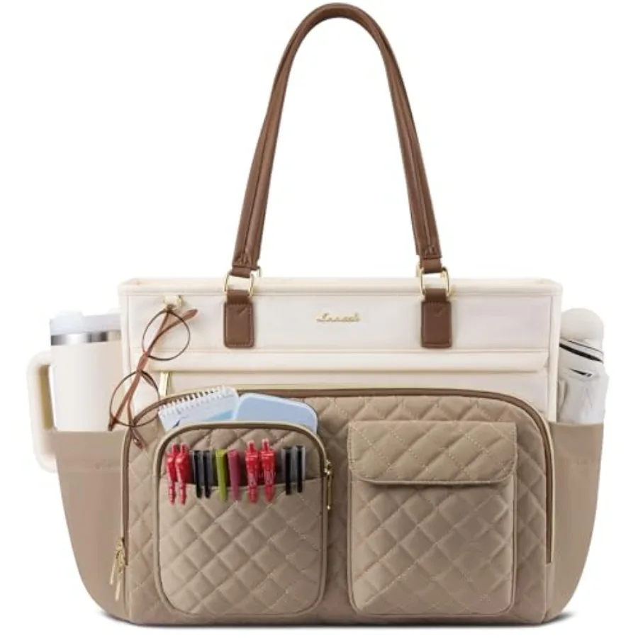 Tote Bag, Work Bags for Women with Large Cup Holder, Large Capacity Teacher Tote with Multi Pockets, Nurse Diaper Tote with Pad