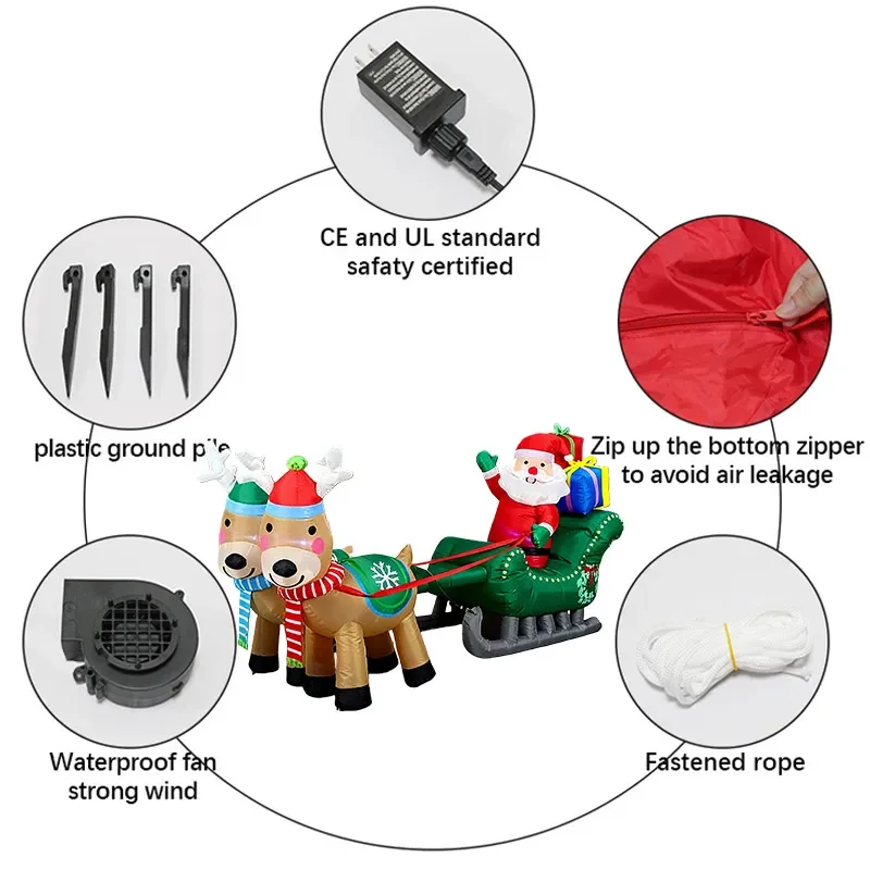 2.4m Inflatable Christmas Reindeer Sleigh with LED Lights Santa Gift Box Outdoor Garden Yard Holiday Decoration Ornament