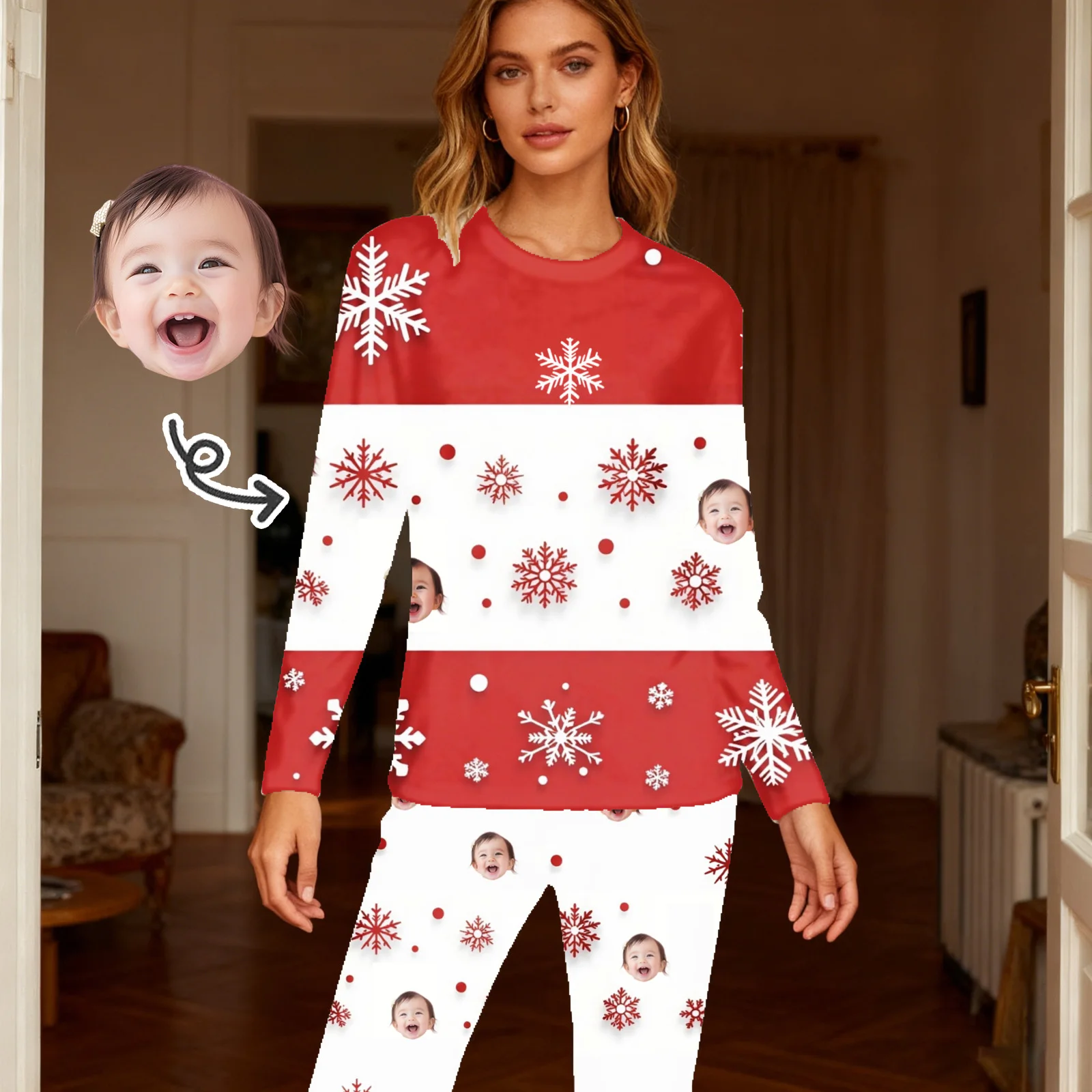 

Custom Women Pajamas with Face homewear Custom Women long Sleeve Pajama Set Personalized Pajama with Face Custom Photo Pajamas