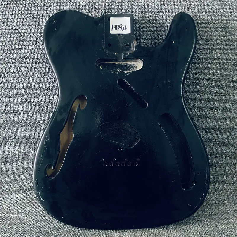 HB916 Semi Hollowbody TL Guitar Unfinished Tele Electric Guitar Body Black Color See Throu Right Hand with Damages for DIY