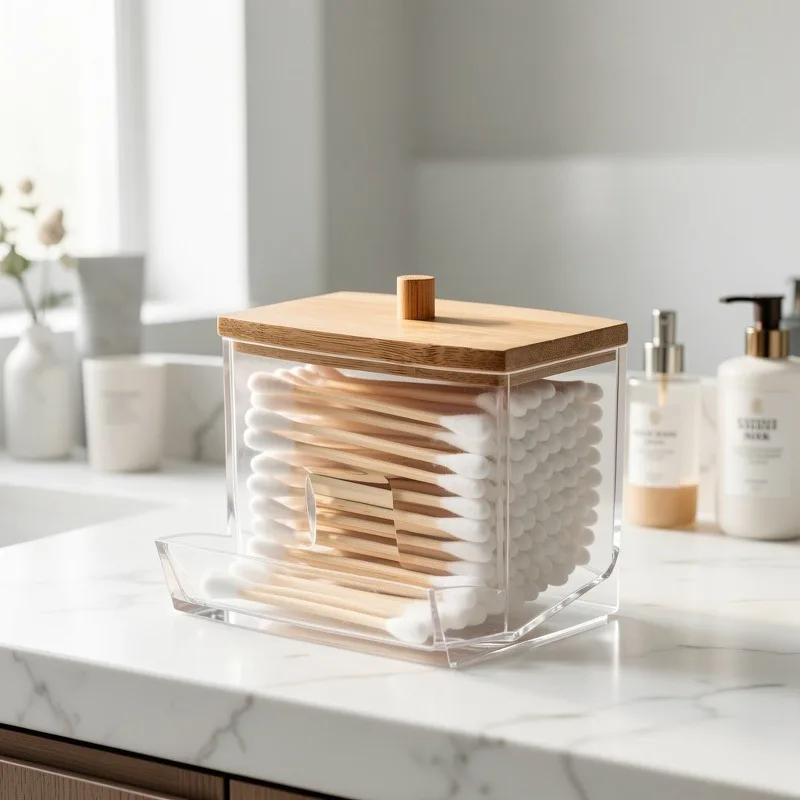 Cotton swab holder dispenser,bathroom can with lid,bathroom storage organizing accessories,back-to-school season,Christmas gifts
