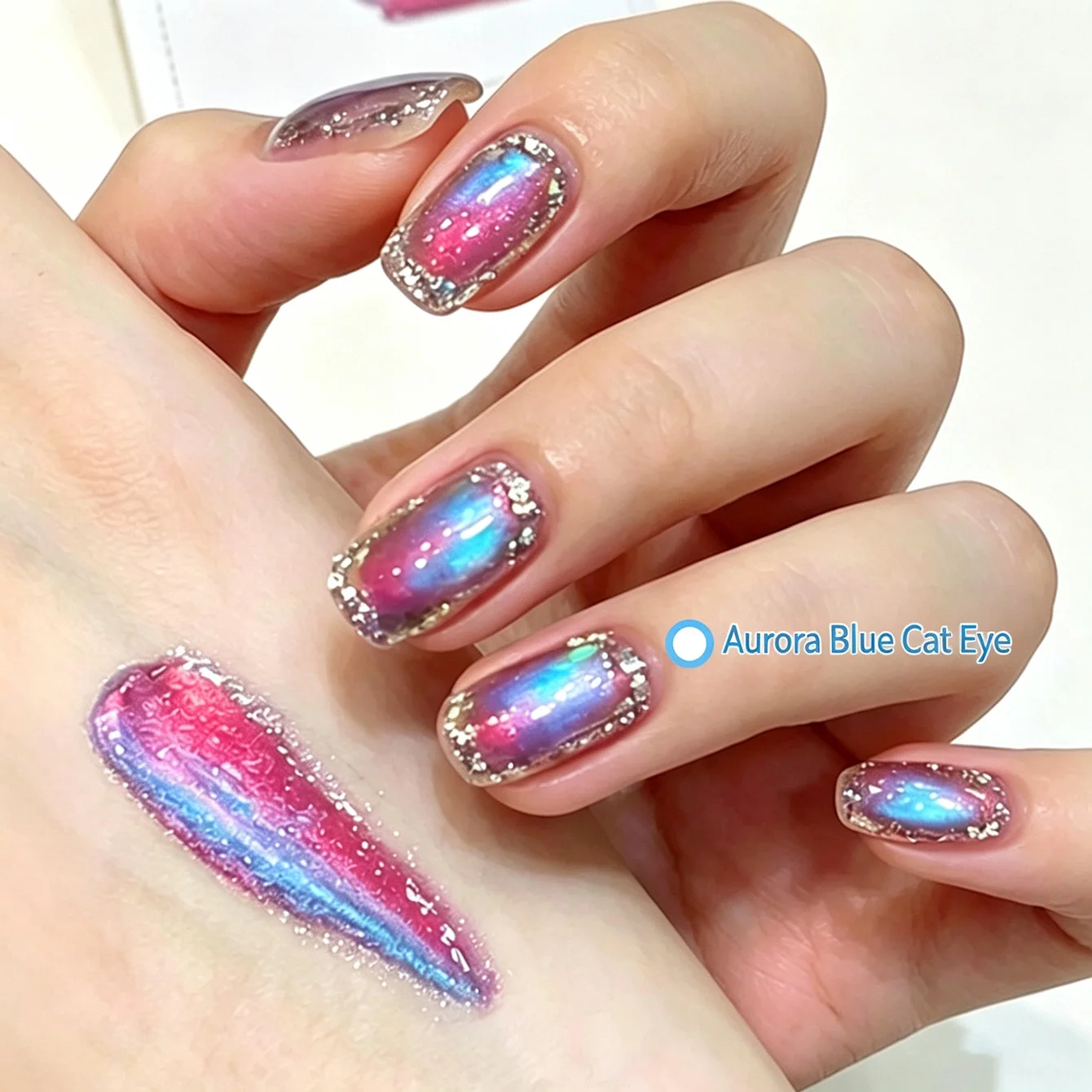 Aurora Cat Eye Gel Nail Polish, Dreamy Pink‑blue Shifting Chrome Effect,salon‑grade UV Gel for Nail Art