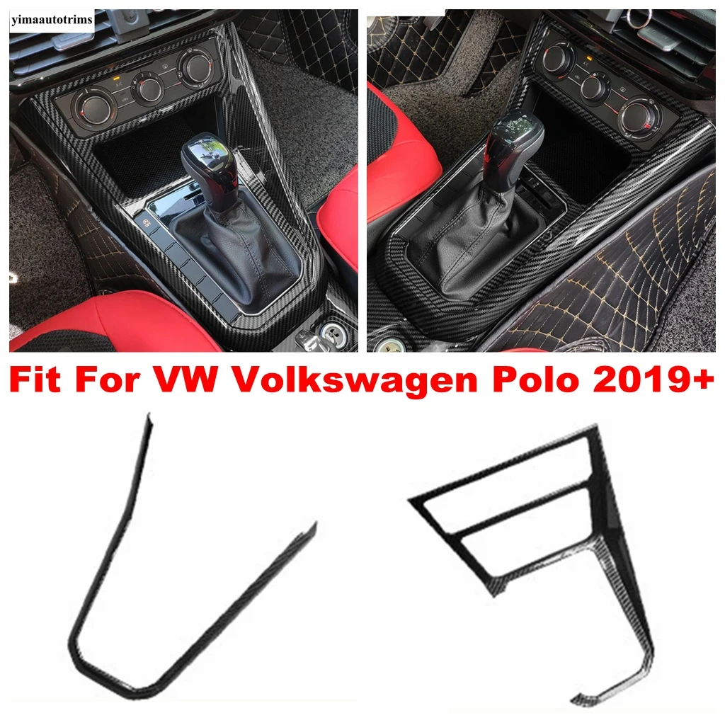 Center Console Gear Shift Frame Strip Decor Cover Trim For VW Volkswagen Polo 2019 - 2023 Carbon Fiber Interior Accessories