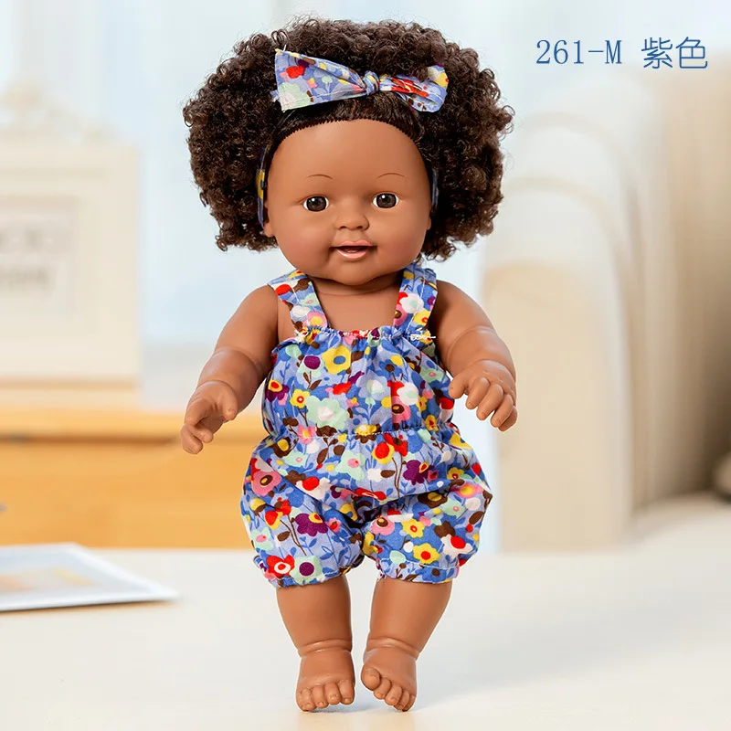 

30cm afro head African girl black skin simulation reborn doll soft rubber doll toy