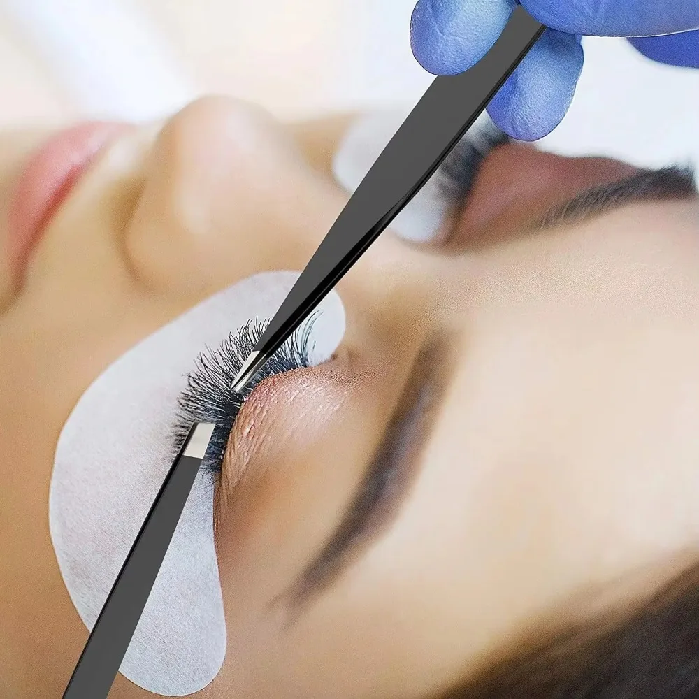 Zestaw 4 szt. pęset ze stali nierdzewnej z ukośnym ostrzem, z torbą do przechowywania, pęsety do brody z ostrym końcem, przenośne pęsety do rzęs