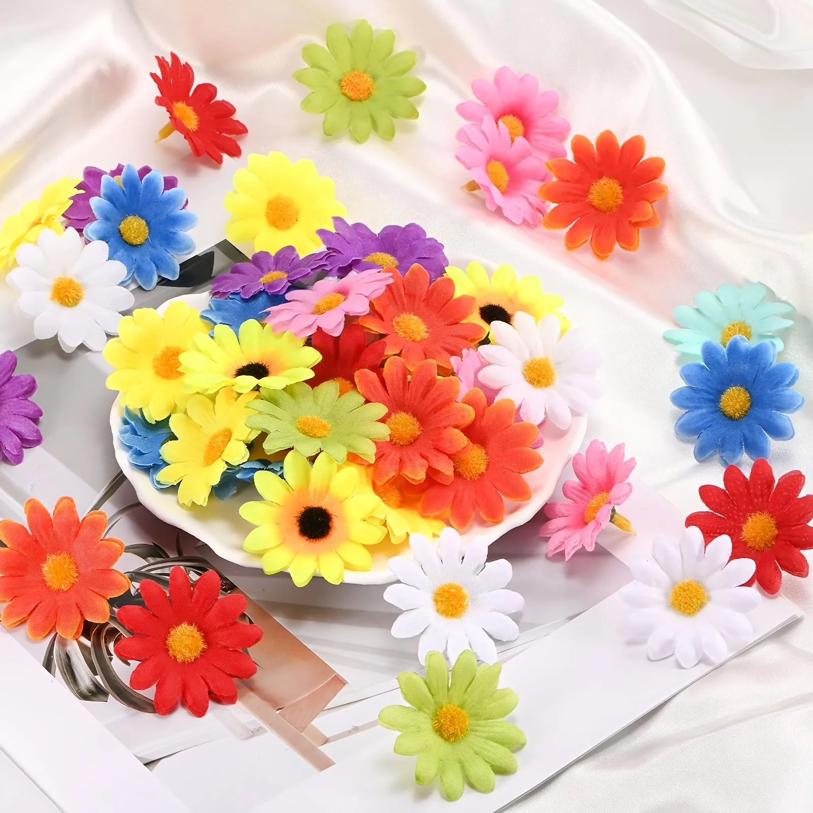 55/110PCS Gänseblümchen Künstliche Blumen Köpfe Seide Gefälschte Blumen für Hochzeit Dekoration Home Room Decor DIY Girlande geschenke Zubehör – Detail 4