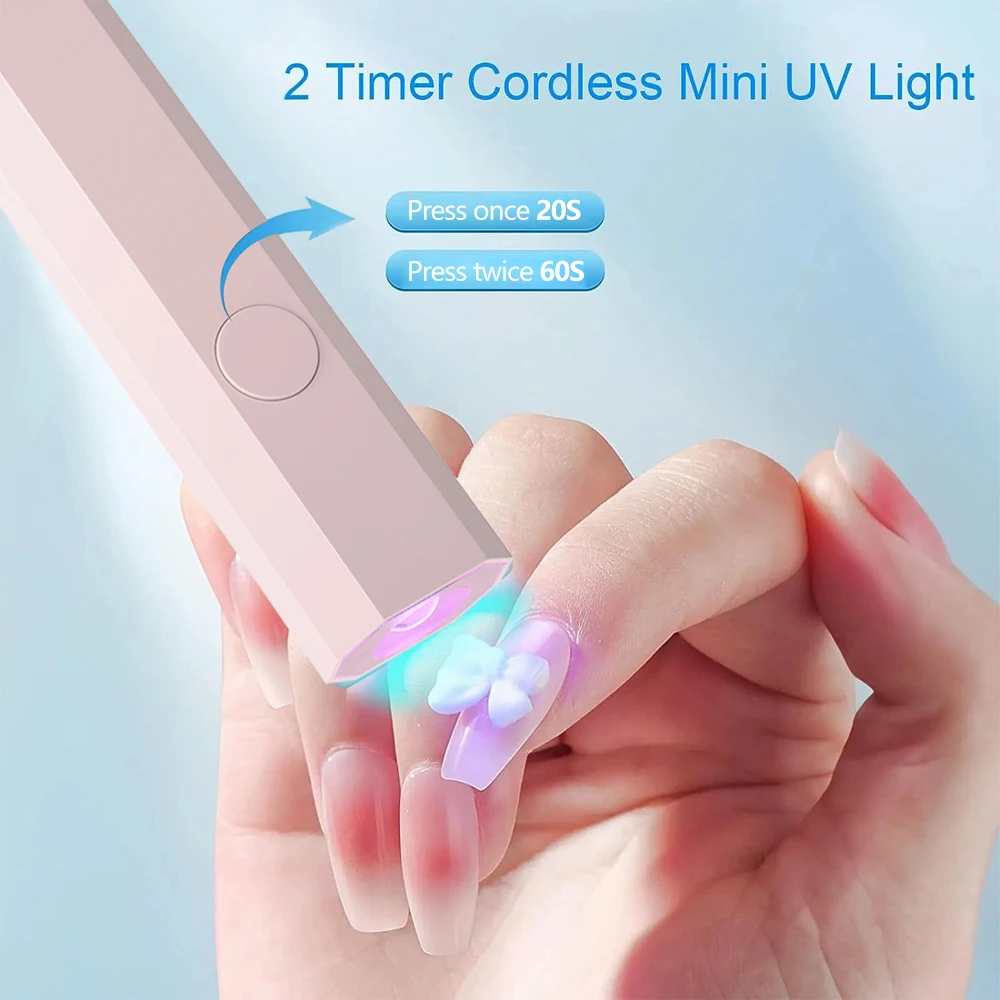 UV LED Nail Lamp Rechargeable Handheld 3W Portable Mini Gel Polish Dryer 2 Timer Setting USB Charging Manicure Tool Hom