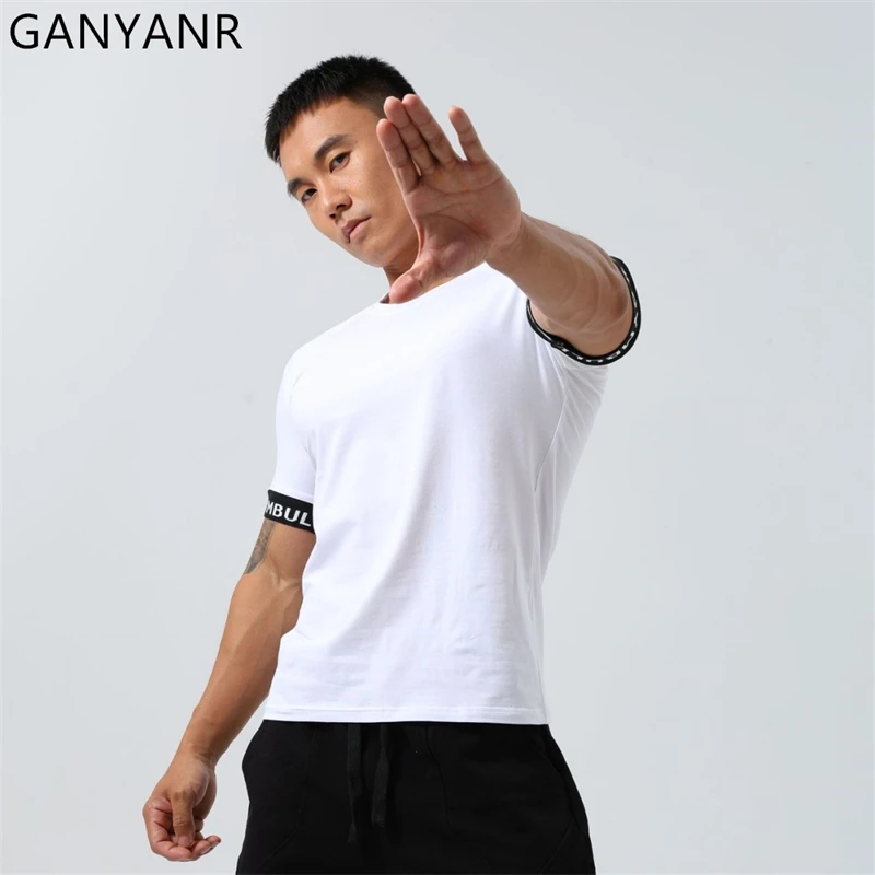 GANYANR Summer Golf Clothing Active Wear Men Running T-shirt Short Sleeve Quick Dry Bodybuilding Gym Fitness Sportswear Training