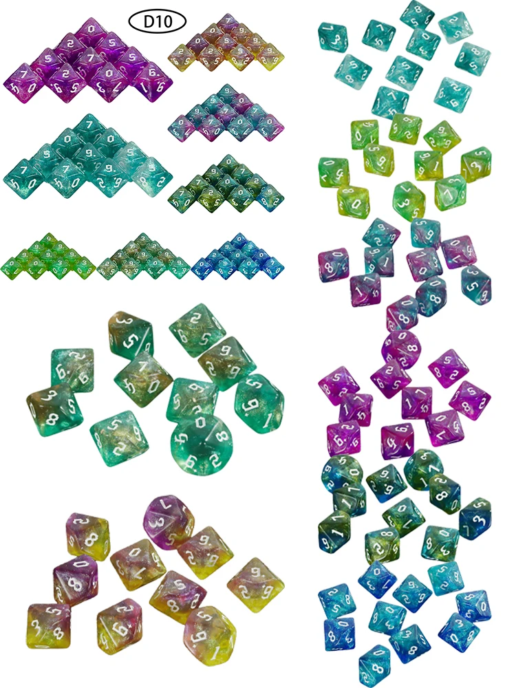 D10 jeux de rôle dés rôle DND D10 dés (0-9) couleurs mélangées effet scintillant Style de police rétro Unique pour accessoires de jeu de société RPG