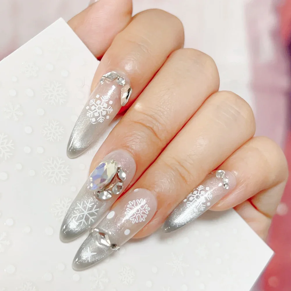 Christmas White Snowflake Tattoo Sticker 5D Snowflake Round Tattoo Eyeshadow Stickers Festival Nail Body Makeup Face Decoration