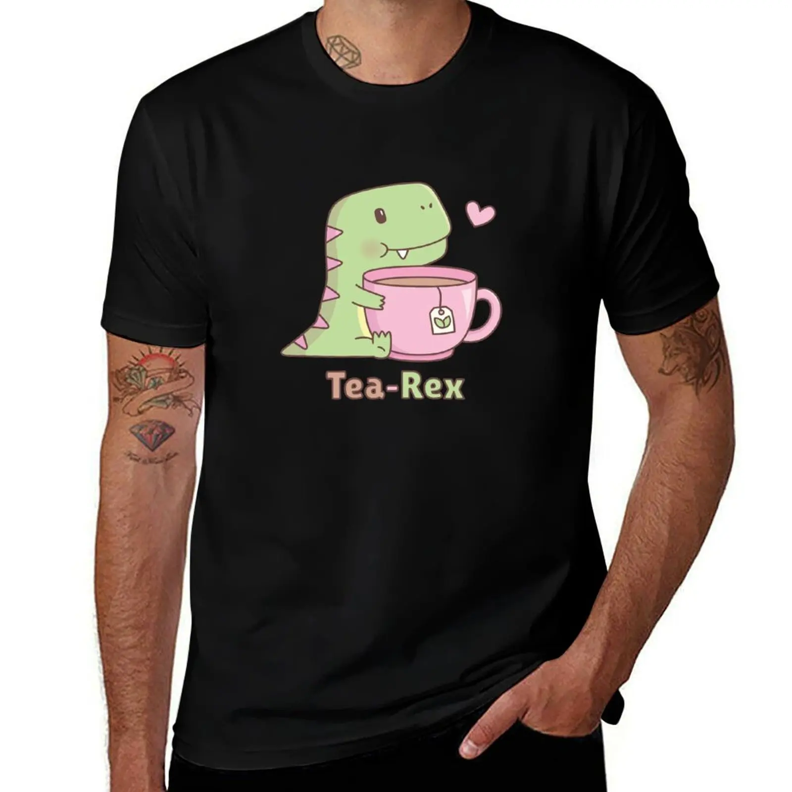 

Футболка с милым динозавром Tea-Rex, обнимающая чайная чашка, мужская футболка с рисунком, аниме, футболки для мужчин, хлопковая забавная футболка